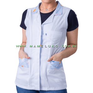 Jaleco Branco Feminino Cavado Com Branco E Na Mameluko