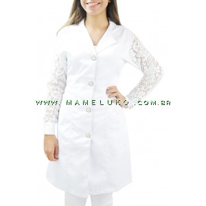 Jaleco Feminino Namaste Gabardine Branco Na Mameluko