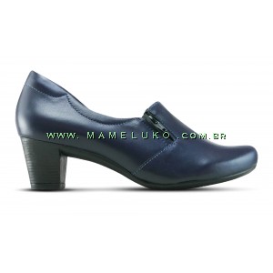 Sapato Neftali Salto Alto de Couro Azul Marin na Mameluko