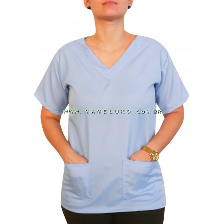 Blusa Profissional Oxford Com 2 Bolsos Estilo Scrubs - Azul Bebê