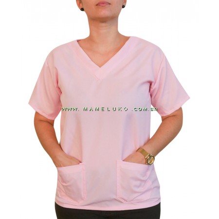 Blusa Profissional Oxford Com 2 Bolsos Estilo Scrubs - Rosa Bebê