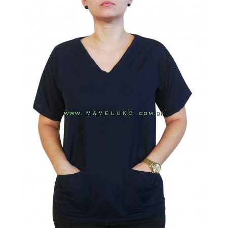 Blusa Profissional Oxford Com 2 Bolsos Estilo Scrubs - Azul Marinho