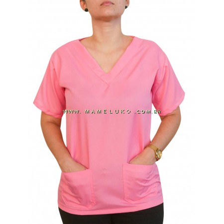 Blusa Profissional Oxford Com 2 Bolsos Estilo Scrubs - Rosa Chiclete