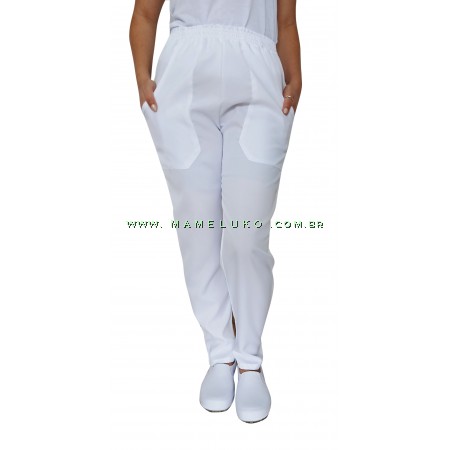 Calça Gastronomia Branca Oxford Com Bolso Frontal