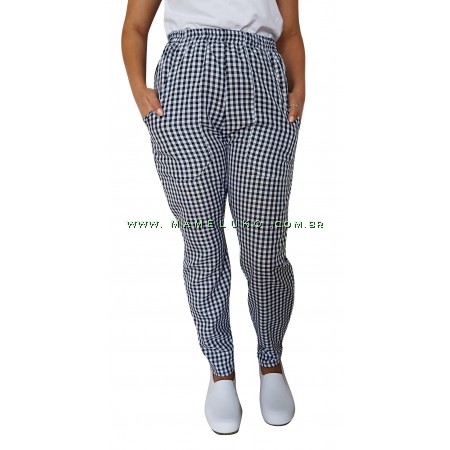 Calça Gastronomia Xadrez Oxford Com Bolso Frontal