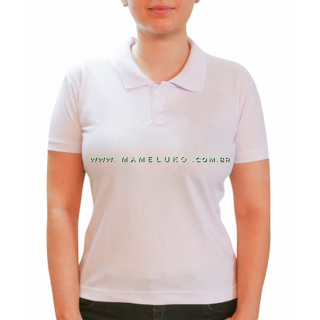 Camiseta Gola Polo modelo Baby Look Feminina - Branco 