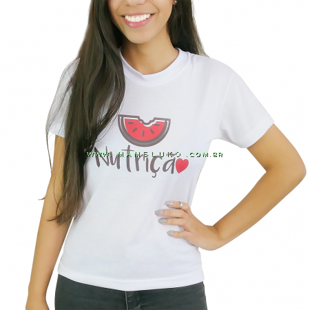 Camiseta Baby Look Feminina Nutrição - Branca 