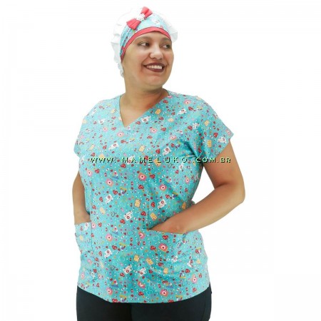 Blusa Scrubs modelo Bata Hospitalar Estampa Clinica - Verde 