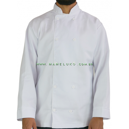 Dolmã Brim 100% Algodão Manga Longa - Branco com Botão Branco 