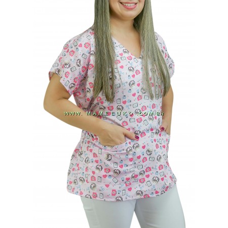Scrubs Camiseta Mameluko Bata Hospitalar Estampa Clinica Amor pela Enfermagem - Rosa