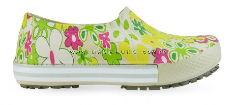 Tenis Profissional Iate Works II Estampado Flor Verde - Bege