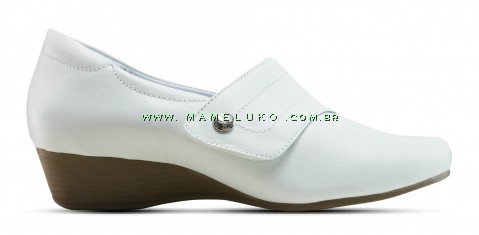 Sapato Anabela 2,5 cm Bico Redondo Couro Neftali - Branco - Pin Esteto Love Mameluko 