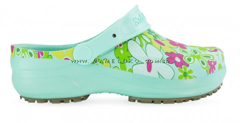 Babuche Profissional Soft Works Estampado Flor Verde - Verde Medicina