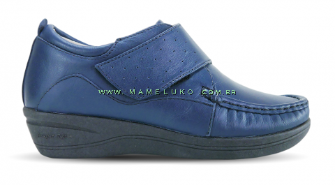 Sapato em Couro Salto Anabela REF 084 - Azul Marinho 