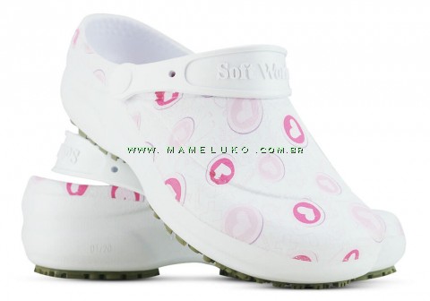 Babuche Profissional Soft Works Estampado Mameluko - Corações Rosas - Branco
