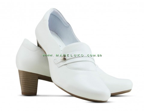 Sapato Neftali Salto Quadrado 5cm - Branco Pin Eletro Coração Mameluko