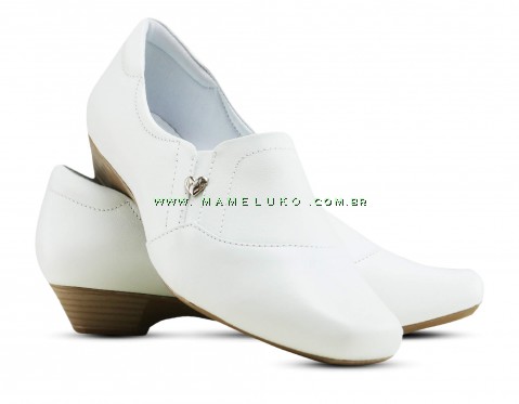 Sapato Social Salto 3cm Couro Neftali Comfort - Branco - Pin Eletro Coração Mameluko