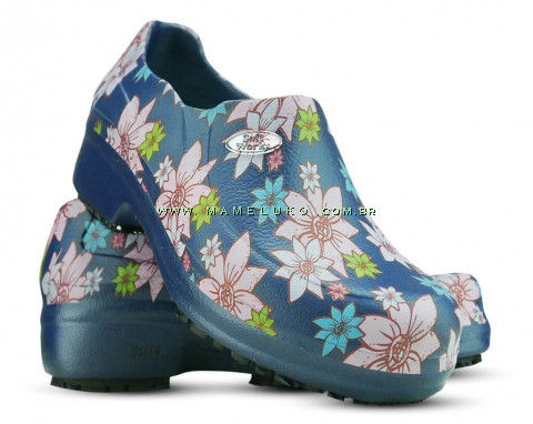 Sapato Profissional Soft Works II Estampado Flor Rosa - Azul Marinho