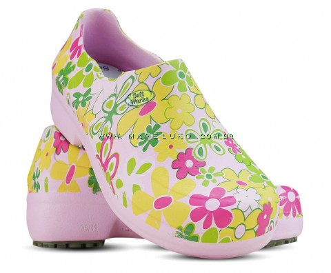 Sapato Profissional Soft Works II Estampado Flor Verde - Rosa