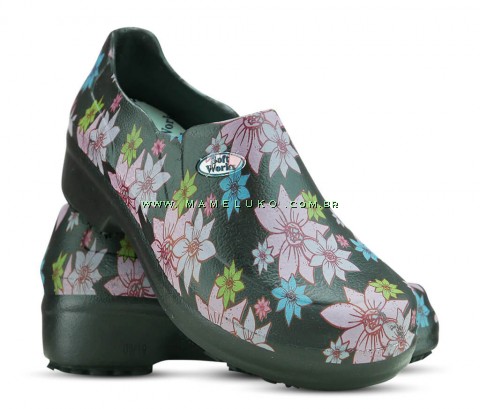 Sapato Profissional Soft Works II Estampado Flor Rosa - Preto 