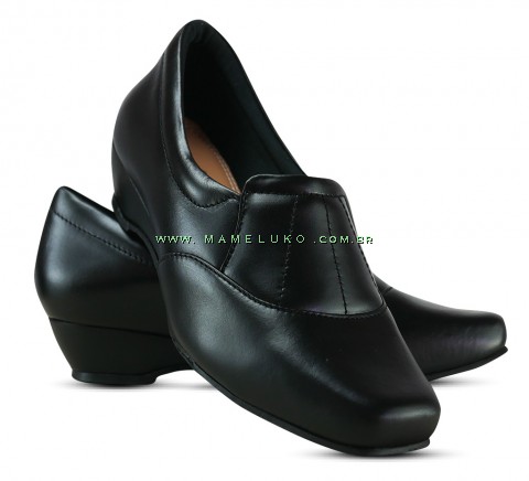 Sapato Anabela Couro Neftali 3902 Mini Salto - Preto