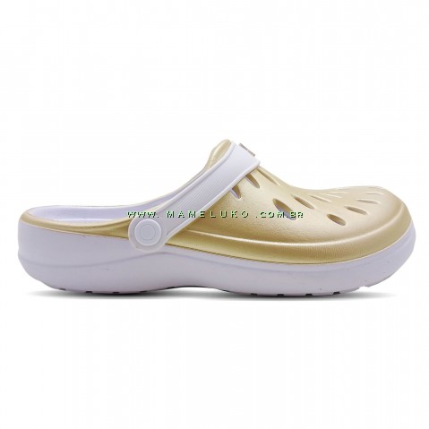 Babuche Boa Onda Aberta Easy - Branco Ouro