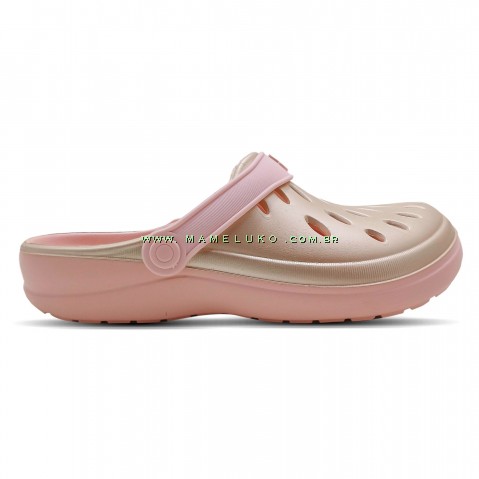 Babuche Boa Onda Aberta Easy - Rose Nude Ouro Metalizado