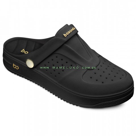 Babuche Boa Onda Urban Feminino - Preto com Dourado