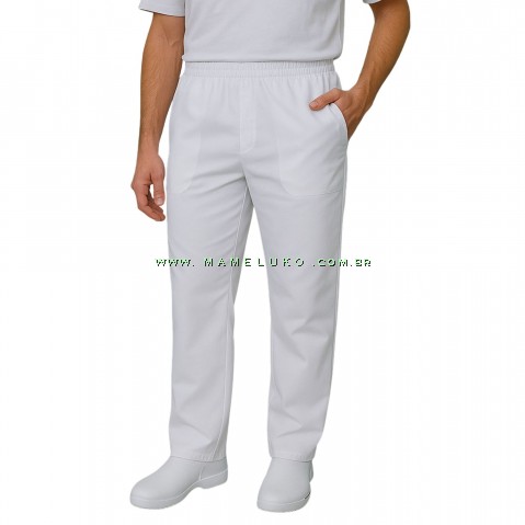 Calça para Trabalho Oxford Com Bolso Frontal - Branca