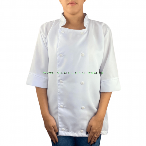 Dólmã Jaleco Chef de Cozinha em OXFORD Unissex Manga 3/4 - Inteiro Branco
