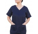 Blusa Profissional Brim Com 2 Bolsos Estilo Scrubs - Azul Marinho