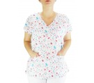 Blusa Scrubs Modelo Bata Hospitalar Estampa Clinica - Branca