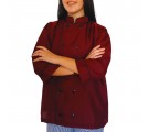 Dólmã Jaleco Chef de Cozinha em OXFORD Unissex Manga 3/4 - Vermelho Bordô com Botões Pretos