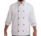 Dólmã Jaleco Chef de Cozinha em OXFORD Unissex Manga 3/4 - Branco com Botão Preto