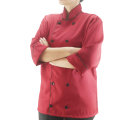 Dólmã Jaleco Chef de Cozinha em OXFORD Unissex Manga 3/4 - Vermelho Bordô com Botões Pretos