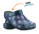 Babuche Plus Estampado com Palmilha Corações Rosas - Azul Marinho *Últimos pares*