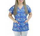 Scrubs Camiseta Mameluko Bata Hospitalar Estampa Clinica Amor pela Seringa - Azul