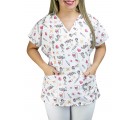 Scrubs Camiseta Mameluko Bata Hospitalar Estampa Clinica Amor pela Seringa - Branca