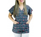 Scrubs Camiseta Mameluko Bata Hospitalar Estampa Clinica Ritmo Cardíaco - Cinza Chumbo