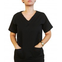 Blusa Profissional Oxford Com 2 Bolsos Estilo Scrubs - Preta