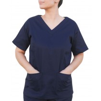 Blusa Profissional Brim Com 2 Bolsos Estilo Scrubs - Azul Marinho