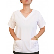 Blusa Profissional Oxford Com 2 Bolsos Estilo Scrubs - Branca