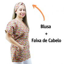 Blusa Bata Longa Mameluko para Cozinha Brigadeiros e Cupcakes - Rosa Claro + Faixa de cabelo (4)