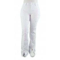 Calça Jeans Feminina Sawary Flare Hot Pants com Fenda na Barra - Branca Calça Jeans Feminina Sawary Flare Hot Pants com Fenda na Barra - Branca