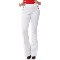Calça Jeans Feminina Sawary Flare Hot Pants com Botões Laterias - Branca Calça Jeans Feminina Sawary Flare Hot Pants com Botões Laterias - Branca