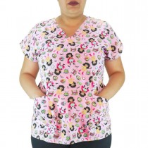 Blusa Scrubs Modelo Bata Hospitalar Estampa Super Heroínas - Rosa Blusa Scrubs Modelo Bata Hospitalar Estampa Super Heroínas - Rosa