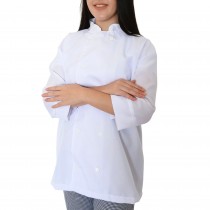 Dólmã Jaleco Chef de Cozinha em OXFORD Unissex Manga 3/4 - Branco com Botões Brancos