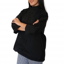 Dólmã Jaleco Chef de Cozinha em OXFORD Unissex Manga 3/4 - Inteiro Preto