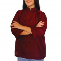 Dólmã Jaleco Chef de Cozinha em OXFORD Unissex Manga 3/4 - Vermelho Bordô com Botões Pretos 