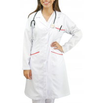 Jaleco Feminino Manga Longa e Viés Colorido - Branco Jaleco Feminino Manga Longa e Viés Colorido - Branco